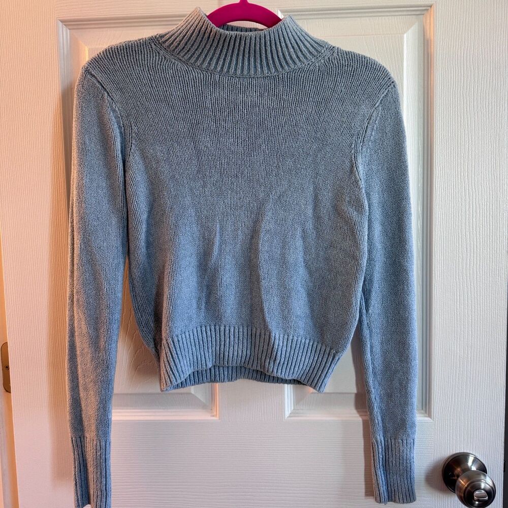 Aritzia Wilfred Blue Chenille Mock Neck Cropped Sweater Size S